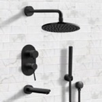 Remer TSH30 Matte Black Tub and Shower Faucet Set with Handheld, Rain Shower Head